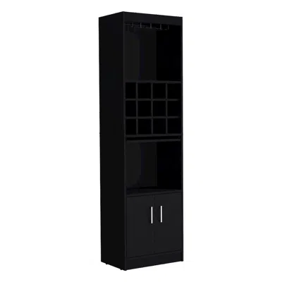 Depot E-shop Bar Cabinet 5-tier, 12 Bottle Cubbies, 5 Shelves, Black