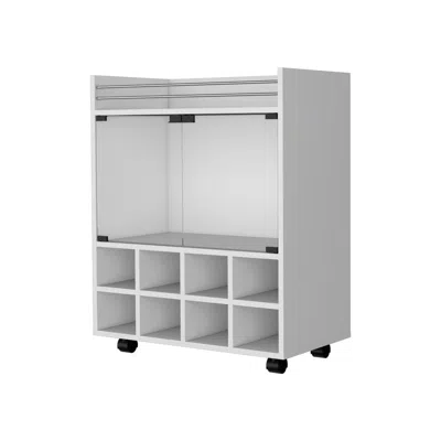 Depot E-shop Bar Cart With 8-bottle Holder, Glass-paneled Cabinet And Aluminum-touched Top
