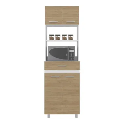 Depot E-shop Beggs Kitchen Pantry, 4 Doors, 1 Drawer, 4 Legs, 4 Shelves, Natural Oak / White In Brown