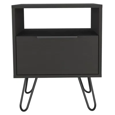 Depot E-shop Begonia Night Stand-two Shelves, One-door Drawer, Four Steel Legs-black, For Bedroom