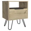 Depot E-shop Begonia Night Stand-two Shelves, One-door Drawer, Four Steel Legs-light Oak, For Bedroo
