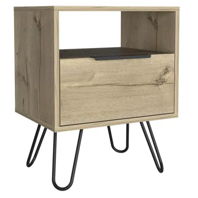 Depot E-shop Begonia Night Stand-two Shelves, One-door Drawer, Four Steel Legs-light Oak, For Bedroo