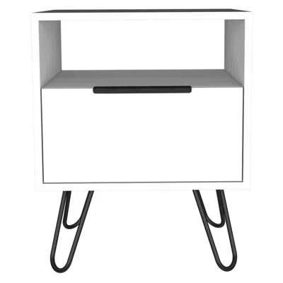 Depot E-shop Begonia Night Stand-two Shelves, One-door Drawer, Four Steel Legs-white, For Bedroom