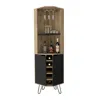 Depot E-shop Bursan Corner Cabinet Six Built-in Wine Rack, Two Shelves, Four Shelves, Macadamia / Black