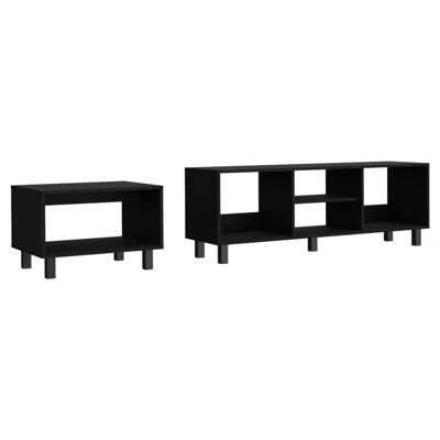 Depot E-shop Carter 2 Piece Living Room Set, Streamlined With Tv Stand And Coffee Table In Black