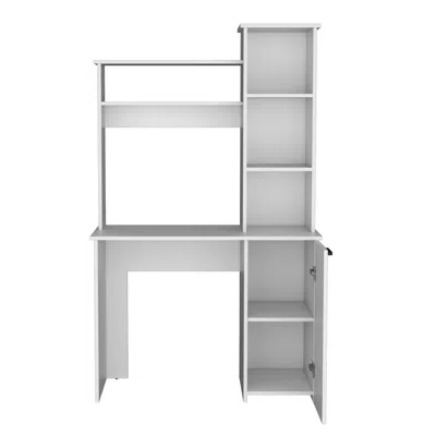 Depot E-shop Computer Desk With Ample Work Surface, Hutch Storage And Single Door Cabinet In Gray