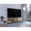 Depot E-shop Conquest Tv Stand, Back Holes, Four Open Shelves, Five Legs- Light Oak, For Living Room