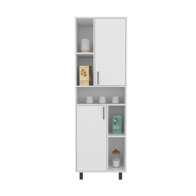 Depot E-shop Corfu Pantry Cabinet, 2 Doors, 4 Legs, 9 Shelves, White