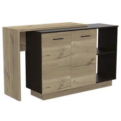 Depot E-shop Creta Kitchen Island Black/ Light Oak In Brown