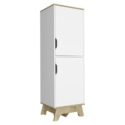 Depot E-shop Dahoon Single Kitchen Pantry-two-doors Cabinets, Four Shelves, Wooden Base-white/light