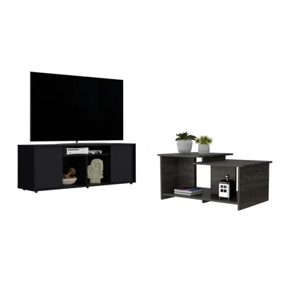 Depot E-shop Danville 2 Piece Living Room Set, Tv Stand + Leanna 3 Coffee Table In Black