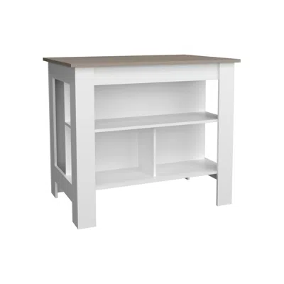Depot E-shop Delos Kitchen Island With 3 Shelves, White / Taupe