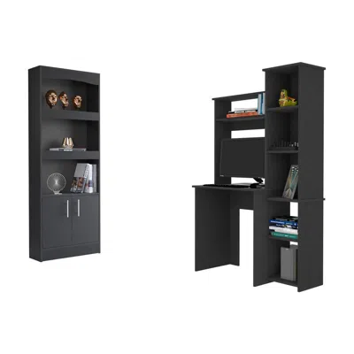 Depot E-shop Detroit 2 Piece Office Set, Dozza Bookcase + Aramis Desk, Black