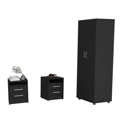 Depot E-shop Dunlap 3 Piece Bedroom Set, London Armoire + 2 Leyva Nightstands, Black