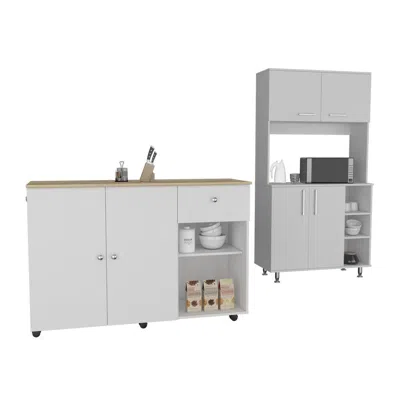 Depot E-shop Edmond 2 Piece Kitchen Set, Syros Kitchen Island Cart + Kitchen Pantry Cabinet
