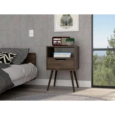 Depot E-shop Emma Nightstand, Countertop, Four Legs, One Open Shelf, One Drawer-dark Walnut, For Bed In Brown