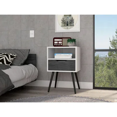 Depot E-shop Emma Nightstand, Countertop, Four Legs, One Open Shelf, One Drawer-smoky Oak-white, For