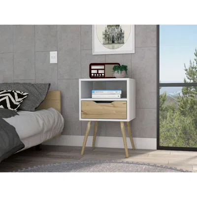 Depot E-shop Emma Nightstand, Countertop, Four Legs, One Open Shelf, One Drawer-white-light Oak, For