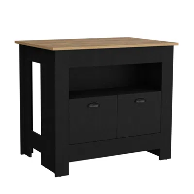 Depot E-shop Floyd 35" H Kitchen Island, Whit 2 Doors, 3 Shelves, Black/macadamia,