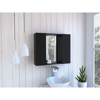 Depot E-shop Garnet Medicine Cabinet, Mirror, One External Shelf, Two-door Cabinet-black, For Bathro