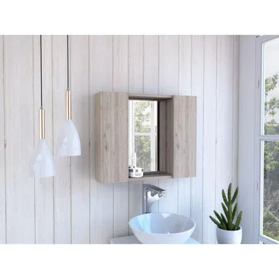 Depot E-shop Garnet Medicine Cabinet, Mirror, One External Shelf, Two-door Cabinet-light Grey, For B In Brown