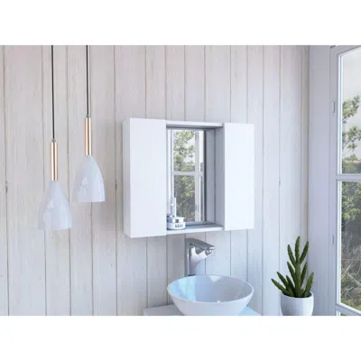 Depot E-shop Garnet Medicine Cabinet, Mirror, One External Shelf, Two-door Cabinet-white, For Bathro