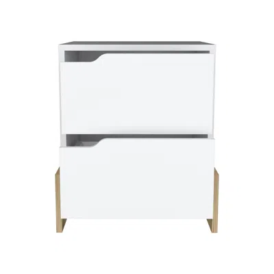 Depot E-shop Haines Nightstand With 2-drawers, End Table With Sturdy Base, White / Macadamia