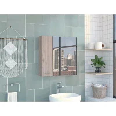 Depot E-shop Harbor Medicine Cabinet, Mirror Four Internal Shelves, One-door Cabinet-light Grey, For