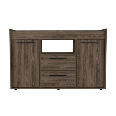 Depot E-shop Hart Sideboard. Two-door Cabinet, One Open Shelf, Two Drawers, Countertop-dark Walnut,