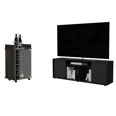 Depot E-shop Harvey 2 Piece Living Room Set, Dallas Tv Stand + Huali Bar Cart
