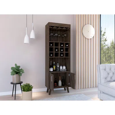 Depot E-shop Harvey Bar Cabinet, Twelve Wine Cubbbies, Two-door Cabinet, Two Shelves- Dark Walnut, F In Brown