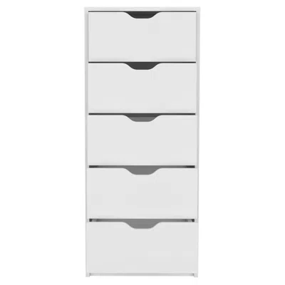 Depot E-shop Houma 5 Drawers Narrow Dresser, Slim Storage Chest Of Drawers, White In Brown