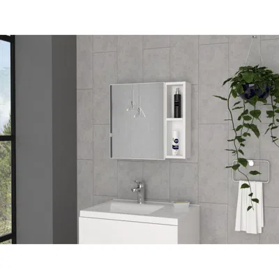 Depot E-shop Kazan Medicine Cabinet, Mirror, One-door Cabinet, Two External Shelves, Three Internal  In White