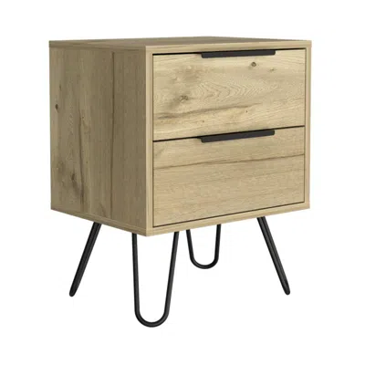 Depot E-shop Kentia Night Stand- Four Legs, Two Drawers-light Oak, For Bedroom In Brown
