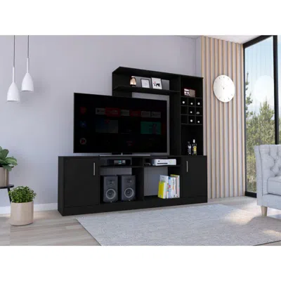 Depot E-shop King Entertainment Center, Two-door Cabinet, Storage Spaces, Six External Shelves-black