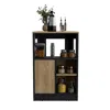 Depot E-shop Kitchen Island 36" H, Three Shelves And One Cabinet, Black / Natural Oak In Brown
