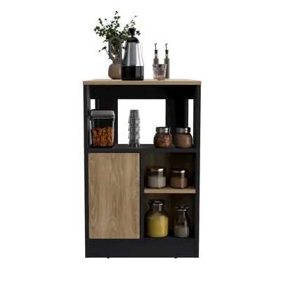 Depot E-shop Kitchen Island 36" H, Three Shelves And One Cabinet, Black / Natural Oak In Brown