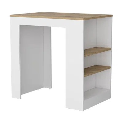 Depot E-shop Kitchen Island, Kitchen Bar Table With 3-side Shelves, White / Macadamia