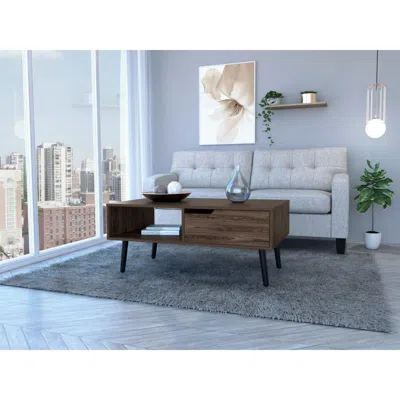 Depot E-shop Kobe Coffee Table, Countertop, One Open Shelf, One Drawer, Four Legs- Dark Walnut, For In Brown