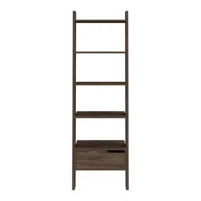 Depot E-shop Kobe Ladder Bookcase, One Drawer, Five Open Shelves, Four Legs- Dark Walnut, For Living
