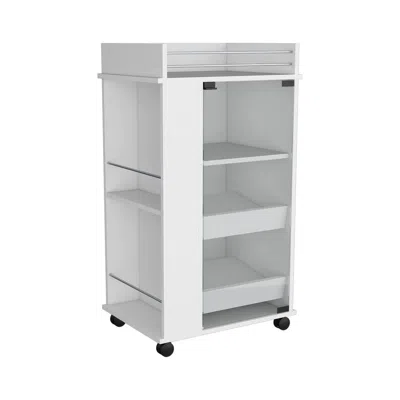 Depot E-shop Lansing Bar Cart With Glass Door, 2-side Shelves And Casters, White