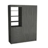 Depot E-shop Laurel 3-tier Shelf And Drawers Armoire With Metal Handles, Smokey Oak -bedroom In Gray