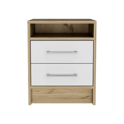 Depot E-shop Leyva Nightstand, Two Drawers, Countertop White/light Oak, For Bedroom