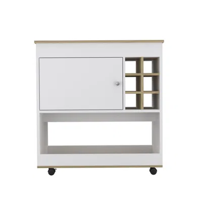 Depot E-shop Lotus Bar Cart-six Bottle Cubbies, One Cabinet, Countertop, Lower Panel, Four Casters-w In White