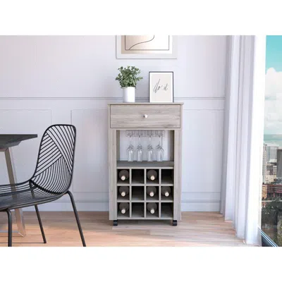 Depot E-shop Margh Bar Cart, Twelve Wine Cubbies, Four Legs, One Open Shelf, Countertop- Light Grey,