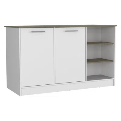 Depot E-shop Mars Kitchen Island-two Cabinets, Countertop, Three Open Shelves-white/dark Brown, For