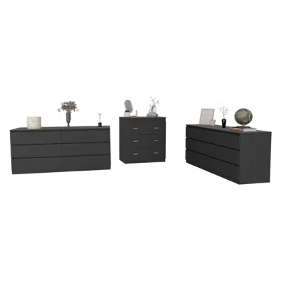 Depot E-shop Medway 3 Piece Bedroom Set, 2 Cocora 6 Drawer Dressers + Capri Dresser, Black In Gray