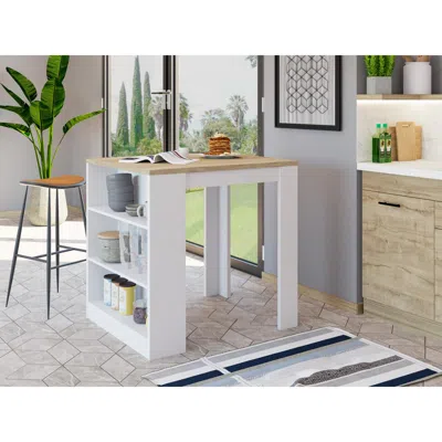 Depot E-shop Milos Kitchen Island Table White-light Oak In Brown
