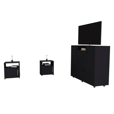 Depot E-shop Newport 3 Piece Bedroom Set, Milano Cabinet Dresser + 2 Omaha Nightstands