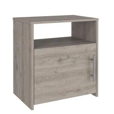 Depot E-shop Nightstand, Single Door Cabinet, Metal Handle, One Shelf, Superior Top In Gray